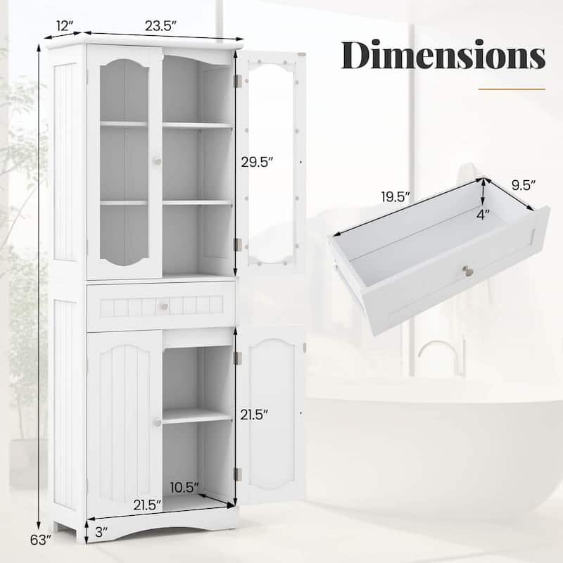 Costway 63" Tall Bathroom Cabinet with Tempered Glass Doors Adjustable - See Details