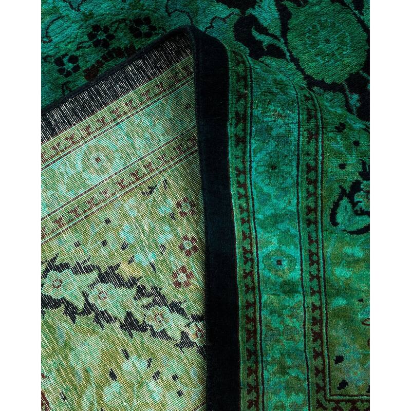 Overton Hand Knotted Wool Vintage Inspired Modern Contemporary Overdyed Green Area Rug - 8' 2" x 10' 4"