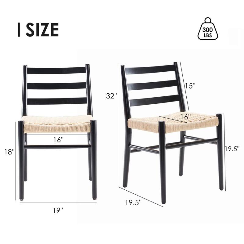 Modern Dining Chairs Woven Rope Seat with Sturdy Metal Frame (Set of 2)
