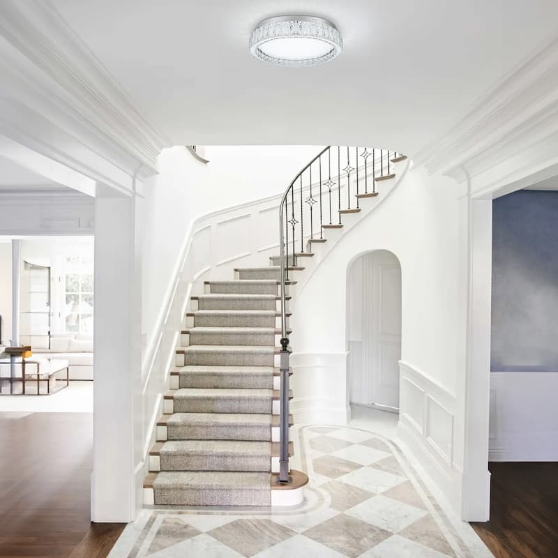 Chrome LED Flush Mount Ceiling Light With Clear Crystal Accents
