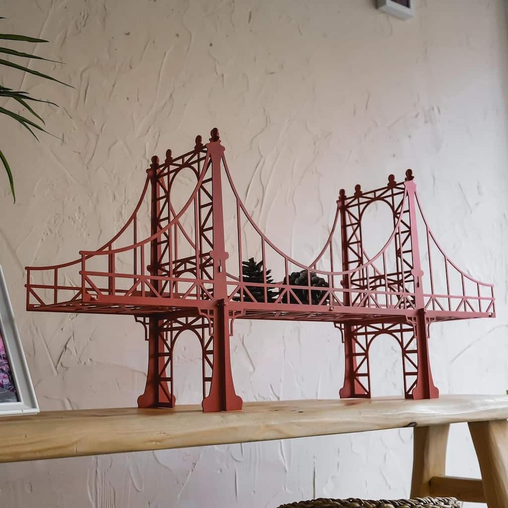 Metal Bridge Shelf for Desk or Wall, Unique Home Office Decor - 33.4"(W) x 15.3"(H) x 7"(D)