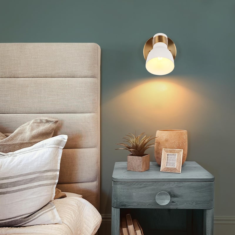 Mid-Century Modern 1-Light White Gold Wall Sconce Lighting Metal Bathroom Vanity Light - 4.7" L x 8.5" W x 6" H