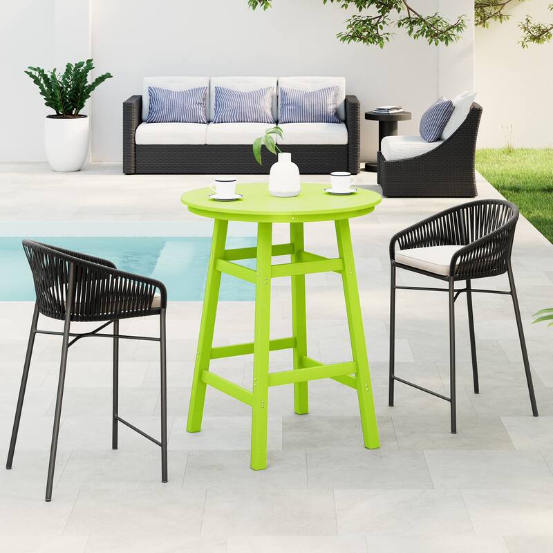 Polytrends Laguna Hdpe All Weather Outdoor Patio 35" Round Bar Table - Lime