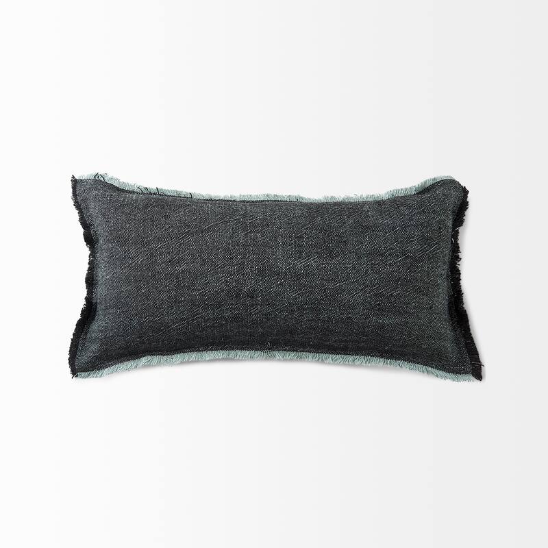 Malia Dark Gray Fabric w/ Teal Fringed Edges Pillow Cover