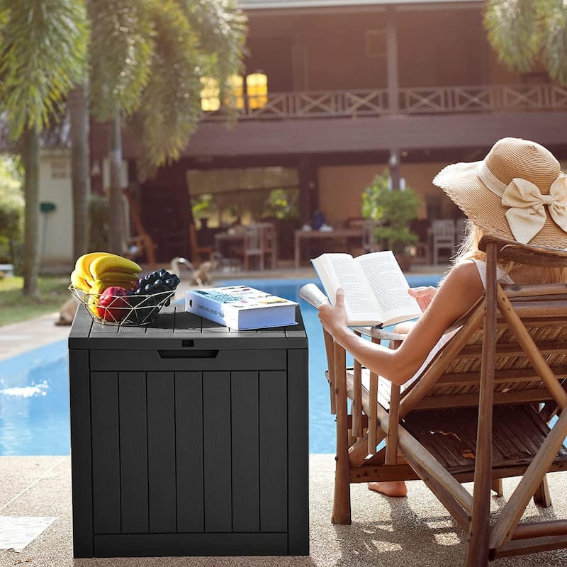 31 Gallon Outdoor Storage Waterproof Deck Box - Wood Look Black