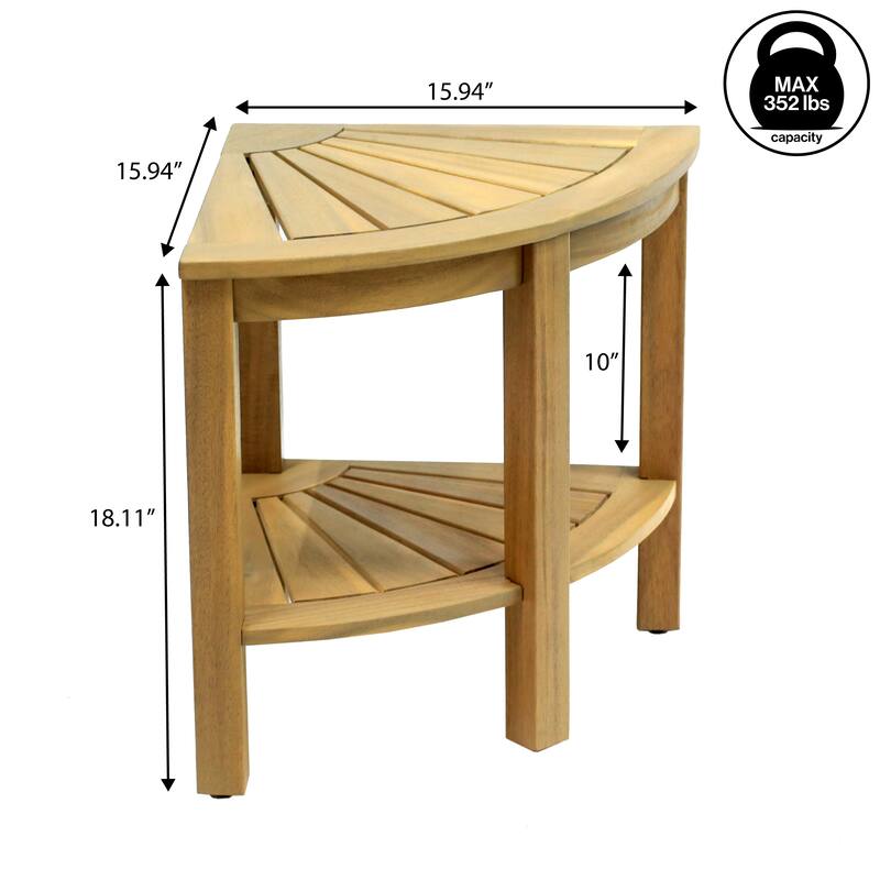 Maris 18" Solid Acacia Wood Indoor/Outdoor Corner Shower Bench with Shelf, By JONATHAN Y - 15.94L x 15.94W x 18.11H