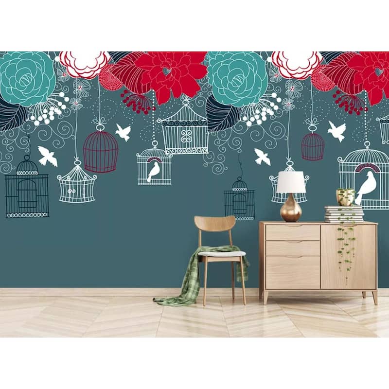 GK Wall Design Vintage Cage Floral Nursery Removable Wallpaper