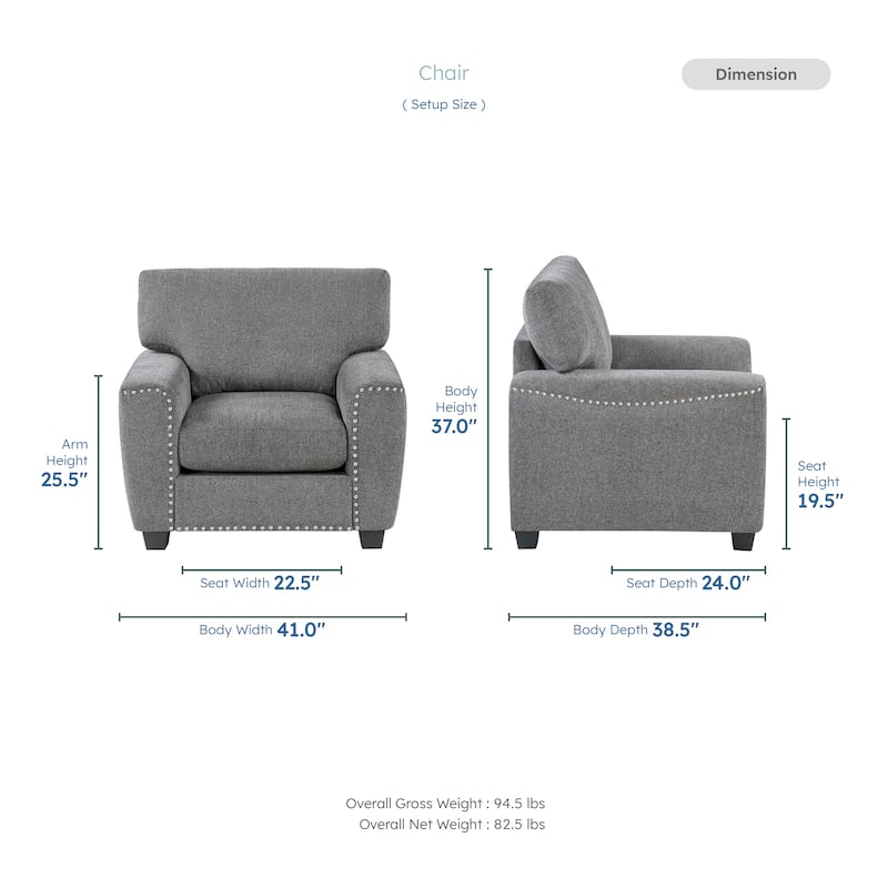 Windsor 41" Chenille Accent Chair - Nailhead Trim Details