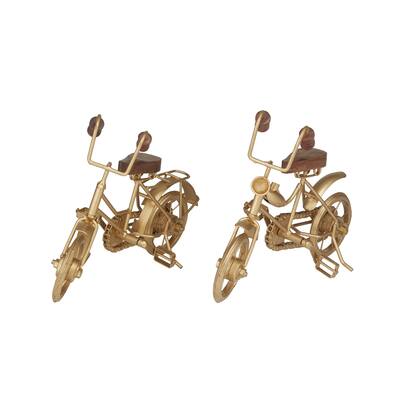 Metal Bike Decorative Sculpture with Wood Accents - Set of 2 Gold - Roche River Decor