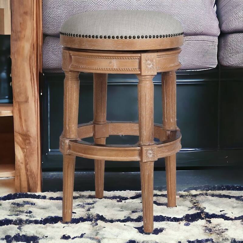 HomeRoots 31" Beige And Natural Solid Wood Swivel Backless Bar Height Bar Chair