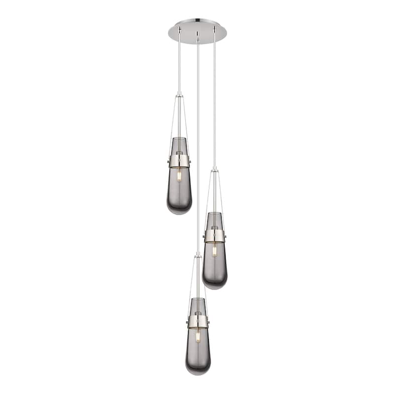 Innovations Lighting Milan - 3 Light 4" Cord Hung Multi Pendant - 10" Canopy - Polished Nickel/Light Smoke