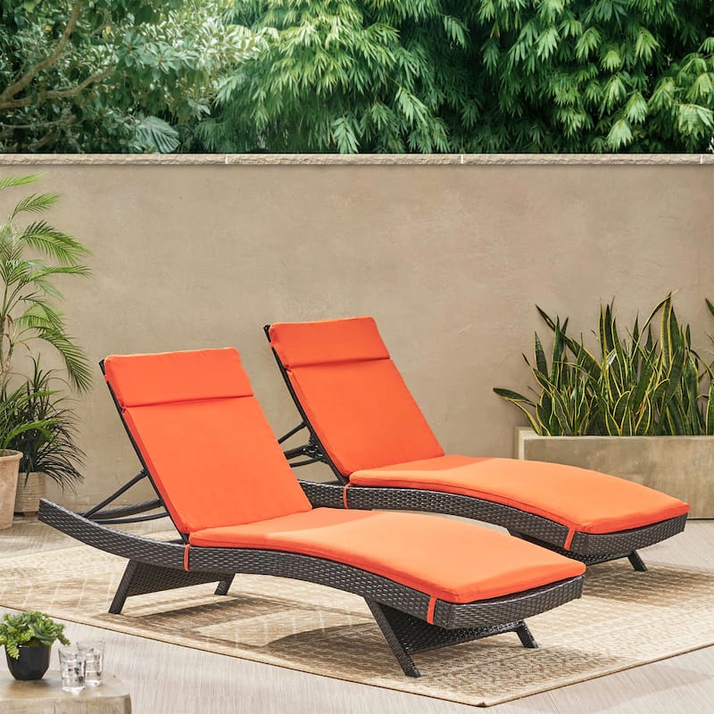 Salem Outdoor Wicker Lounge with Water Resistant Cushion (Set of 2) by Christopher Knight Home - Multibrown + Orange