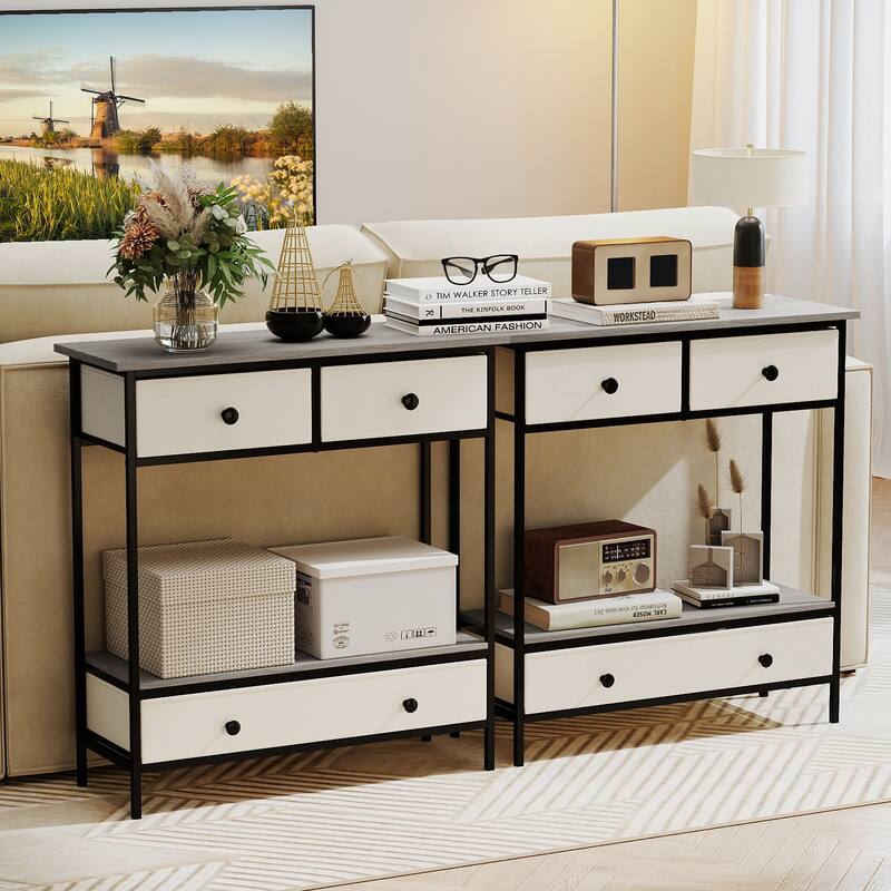 Gymax Console Table w/ 3 Fabric Drawers 32'' Narrow Entryway Table
