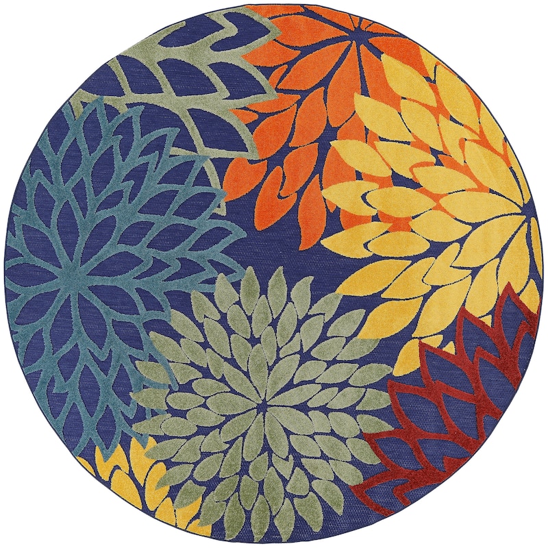 Nourison Aloha Floral Modern, Indoor/Outdoor Area Rug - 5'3" x Round - Navy/Multicolor