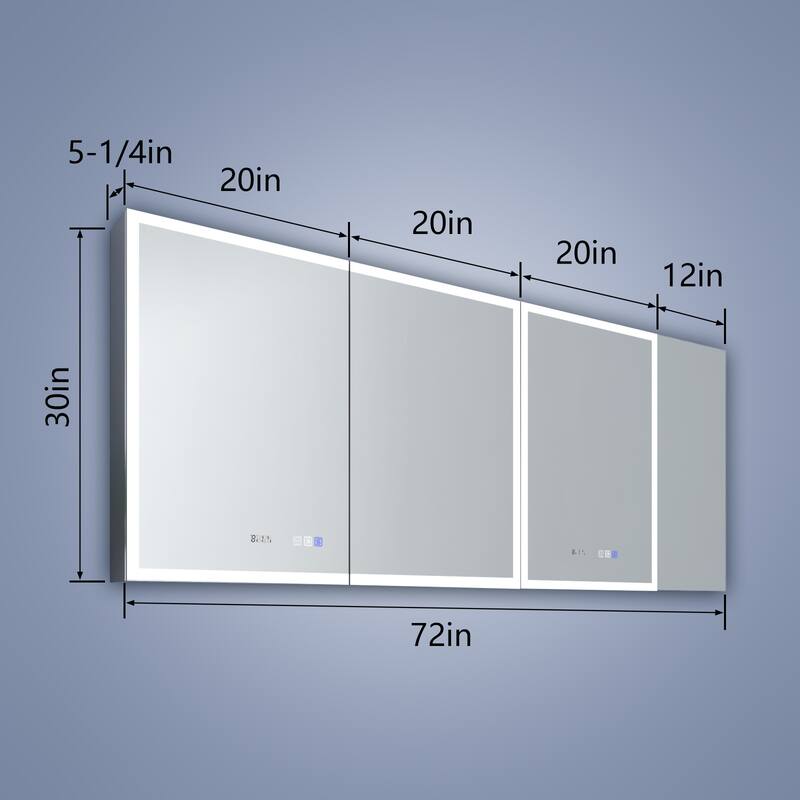 ExBrite 36" x 30" LED Lighted Bathroom Medicine Cabinet with Mirror,Recessed or Surface Mount,Defog