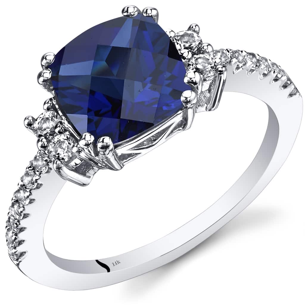 14k White Gold 3.28ct Created Blue Sapphire and White Topaz Ring