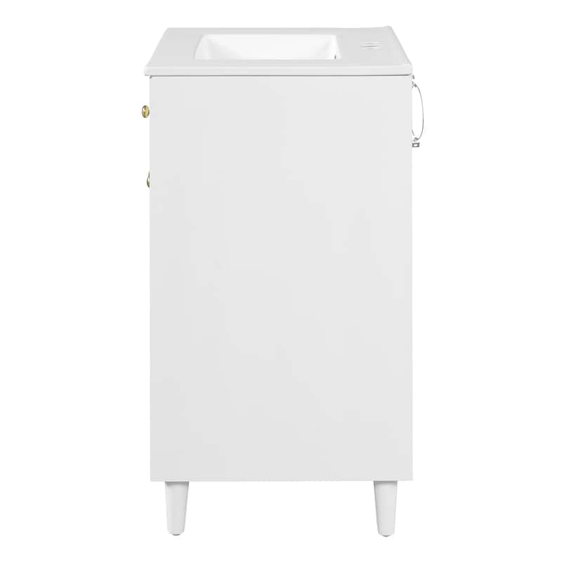 30" Bathroom Vanity with Ceramic Sink - Solid Wood Frame Cabinet with Adjustable Shelf, Tip-Drawer & Rattan Panels