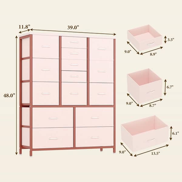 dimension image slide 5 of 6, 15 Drawers Dresser, Tall Dressers for Bedroom