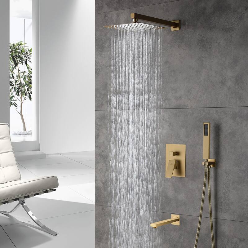 3 Function 10" Wall Mounted Dual Shower Heads Shower System With Tub Spout
