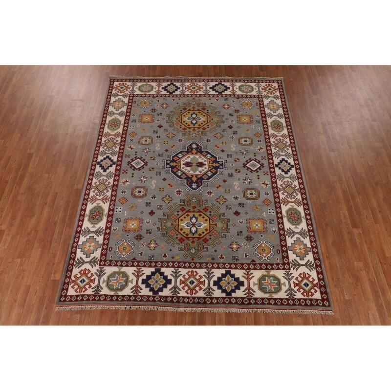 Geometric Kazak Oriental Area Rug Handmade Wool Carpet - 8'0" x 10'1"