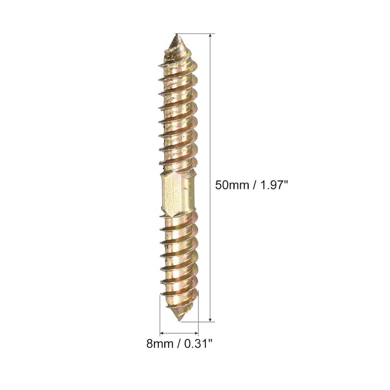 Uxcell 20Pcs M6 X 50mm Hanger Bolts – Double-Headed Self-Tapping Screws, Zinc-Plated Carbon Steel For Furniture & Wood Joints