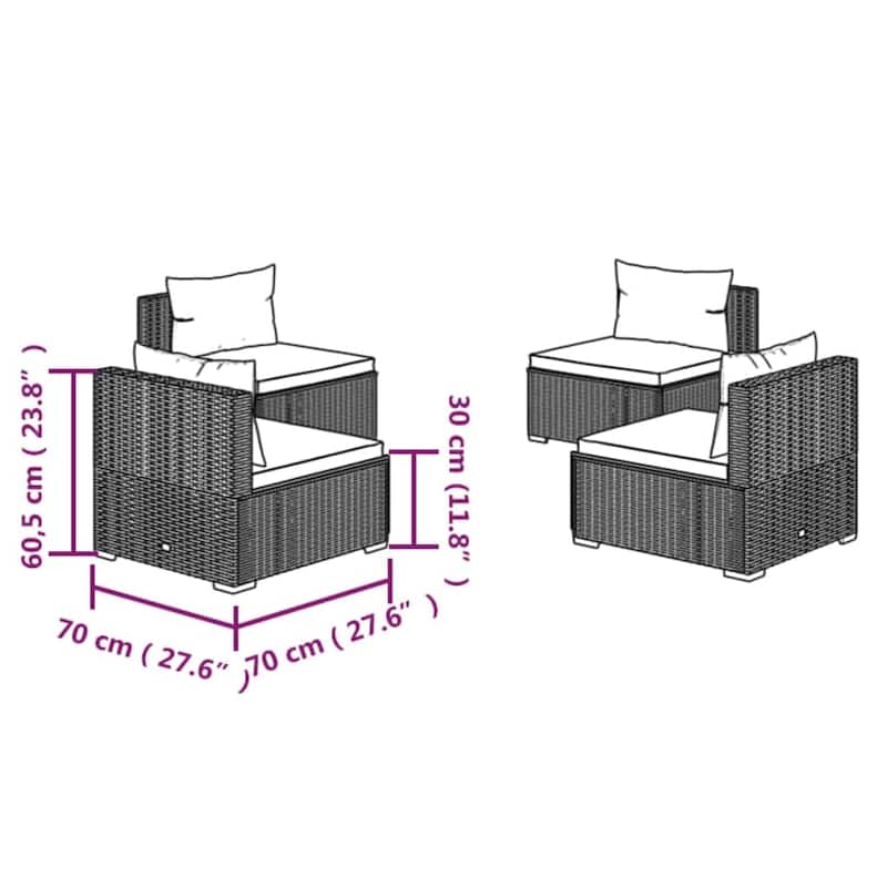 vidaXL Patio Lounge Set Outdoor Sectional Sofa Set Table Garden Poly Rattan - 27.6" x 27.6" x 24"