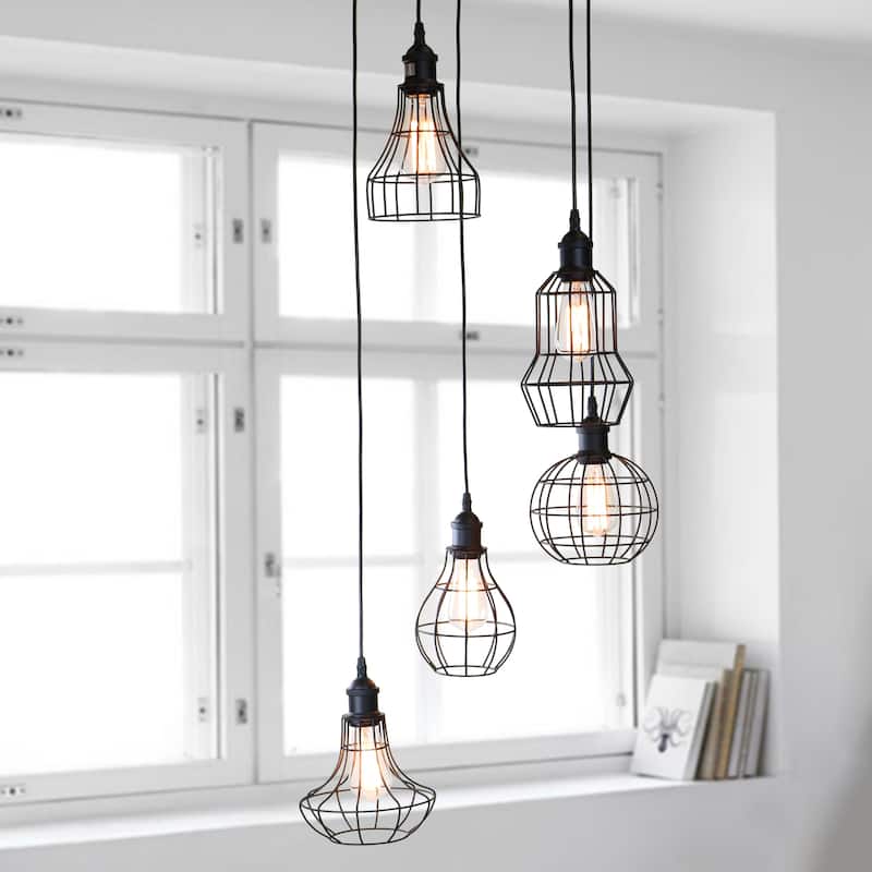 Fezic Black 5-Light Pendant Cluster Chandelier