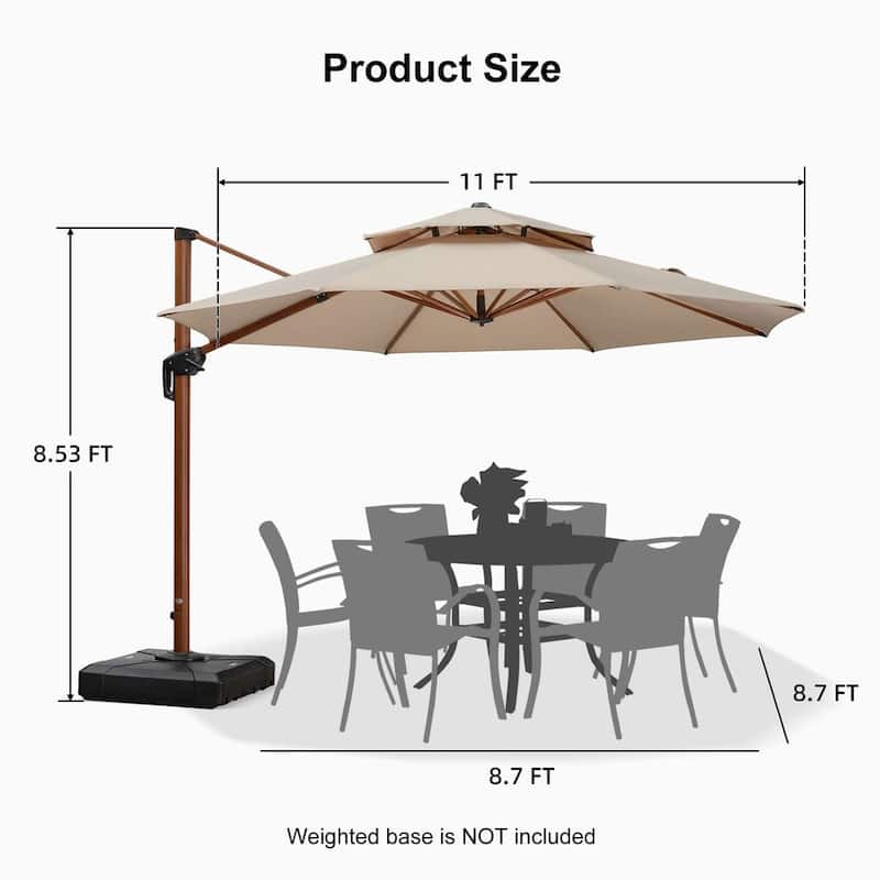 PURPLE LEAF 11ft Round Wood Pattern Patio Cantilever Umbrella