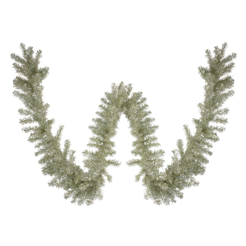 9 x 12 Pre-lit Metallic Sterling Silver Artificial Christmas Tinsel Garland - Clear Lights - 12'