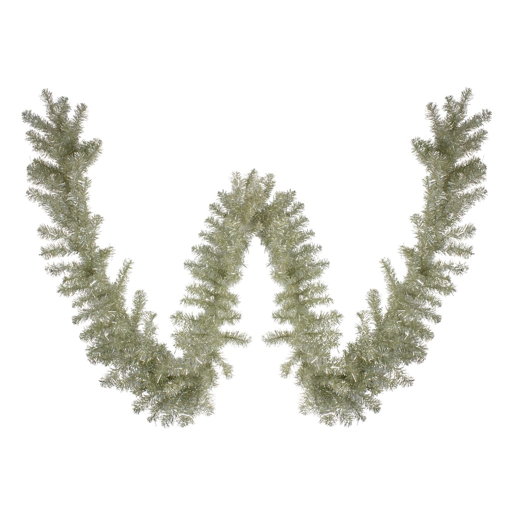 9 x 12 Pre-lit Metallic Sterling Silver Artificial Christmas Tinsel Garland - Clear Lights - 12'