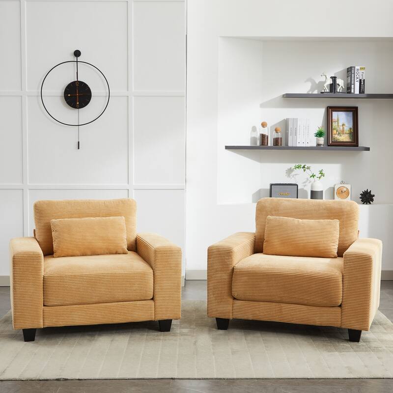 Corduroy Widened Single Sofa Chair, A Extra Lumbar Pillow - 2 Pieces - Mineral Yellow