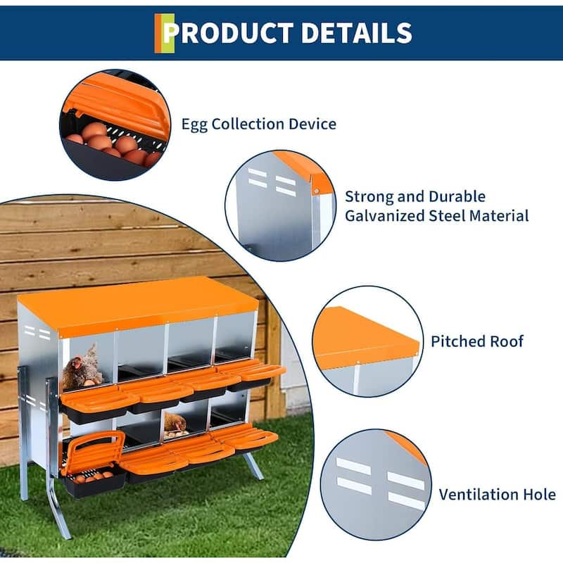 8-Hole Metal Chicken Nesting Box or Easy Cleaning with Legs