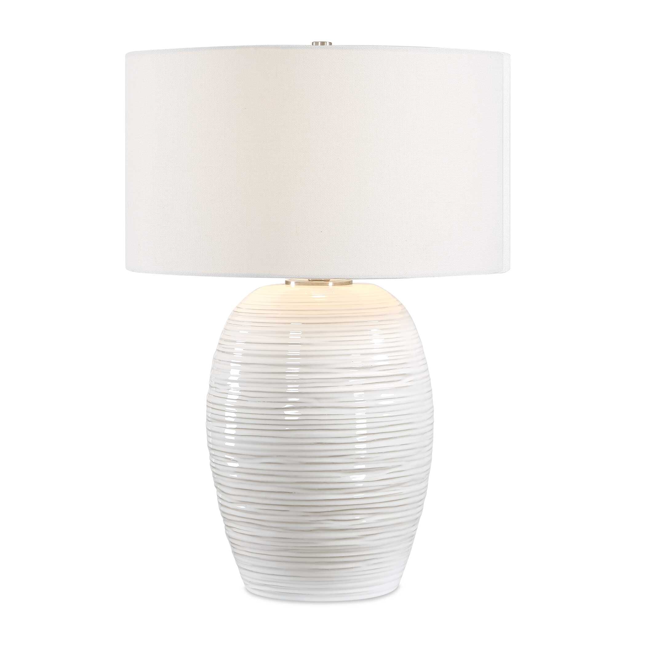 Uttermost Alkman White Glaze Table Lamp. - 17.5" D x 17.5" W x 26" H