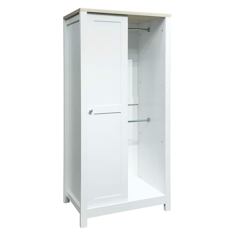 Wood Storage Wardrobe with Hanging Rods and Open Shelves,Sliding Door