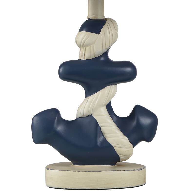 Montauk Molded Nautical Anchor Table Lamp - Navy and White Finish - Navy Blue and White Fabric Shade