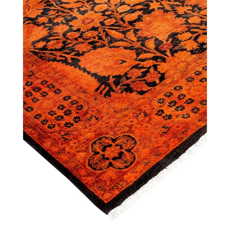 Overton Hand Knotted Wool Vintage Inspired Modern Contemporary Overdyed Orange Area Rug - 4' 1" x 6' 1"