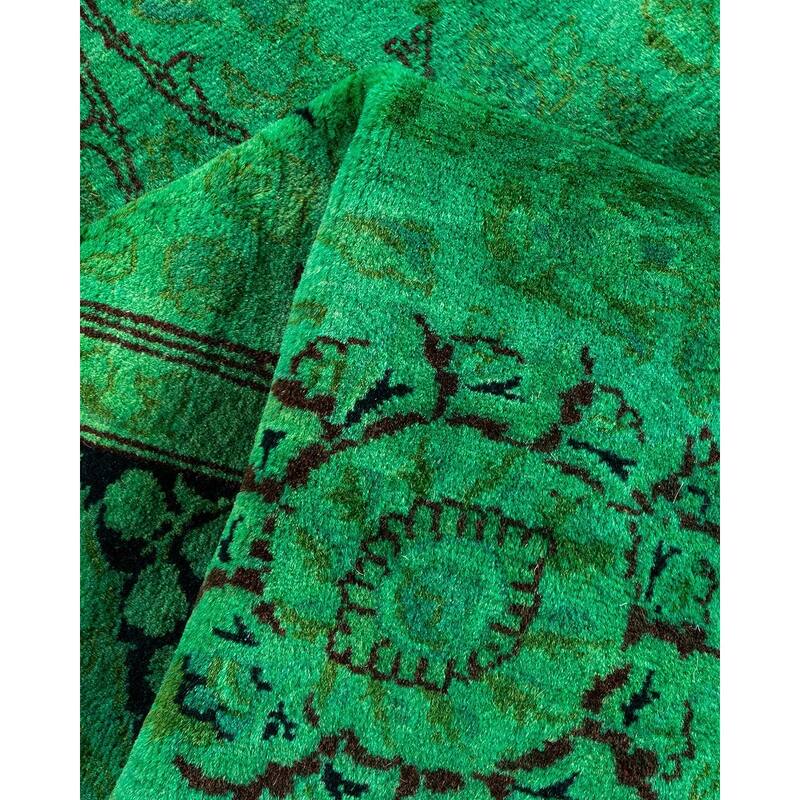 Overton Hand Knotted Wool Vintage Inspired Modern Contemporary Overdyed Green Area Rug - 3' 0" x 5' 2"