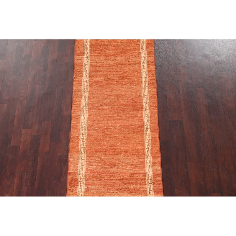 Orange Gabbeh Kashkoli Runner Rug Hand-knotted Oriental Wool Carpet - 2'7" x 9'0"