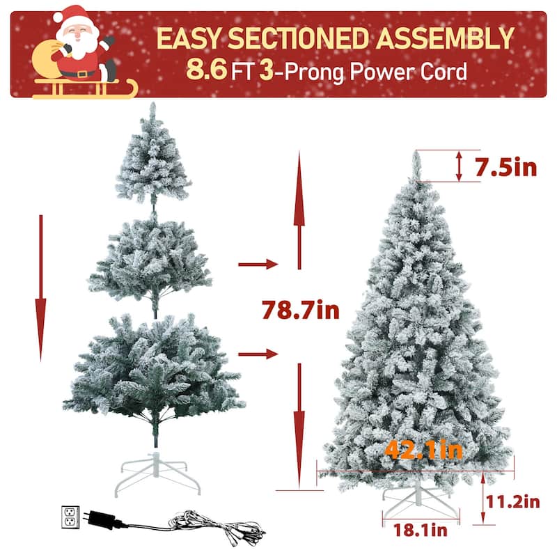 VEIKOUS 6.5FT/7.5FT Pre-lit Christmas Tree Snow Flocked/Artificial with Lights and Metal Stand