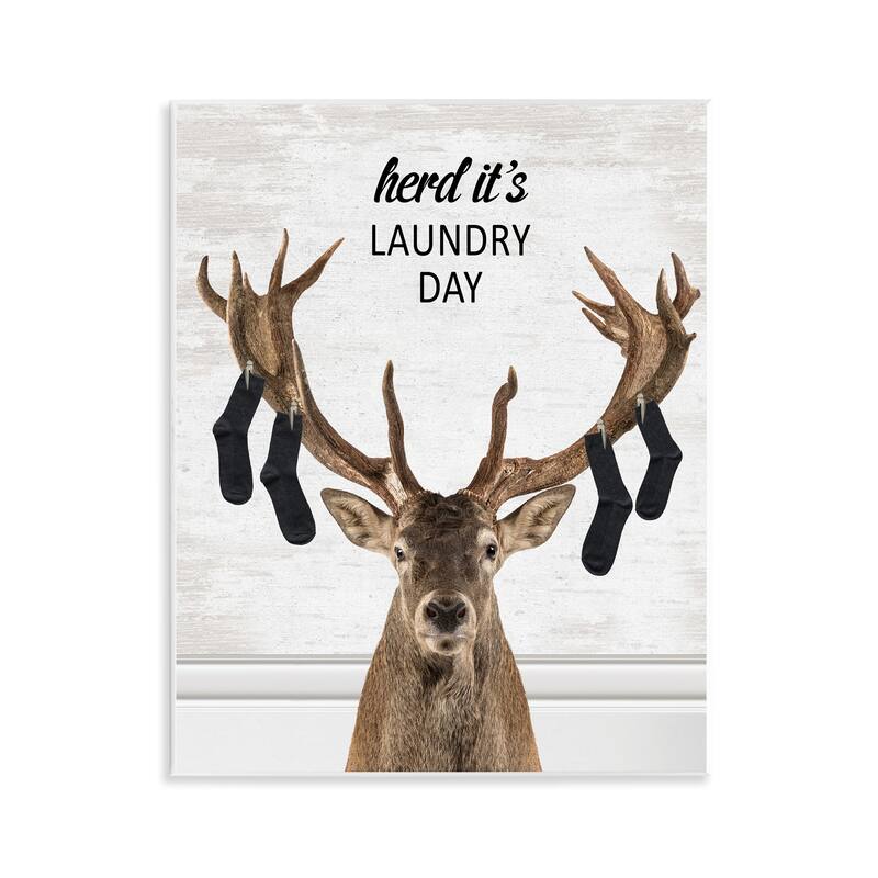 Stupell Laundry Elk with Hanging Socks Wall Plaque Art Design By Lettered and Lined - 11 x 14