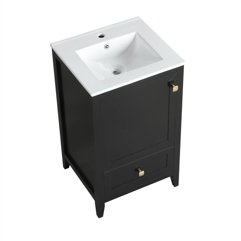 Bathroom Vanity with Top Sink, Vanity Cabinet with Soft Closing Door, Bathroom Vanity Set with Storage Rack and Drawer