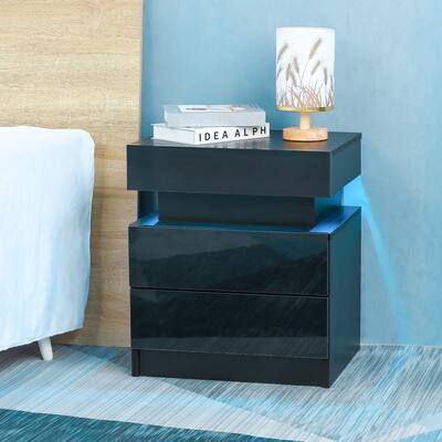 Wood Bedside Table Nightstand with 2 Drawers for Bedroom