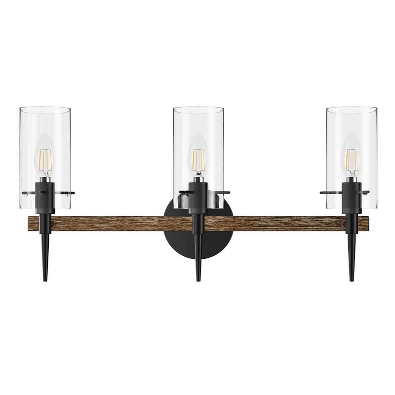 Farmhouse Black 3-Light Candle Vanity Light with Cylinder Glass Shades