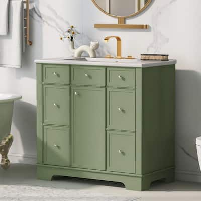 36" Solid Wood and MDF Board Bathroom Vanity