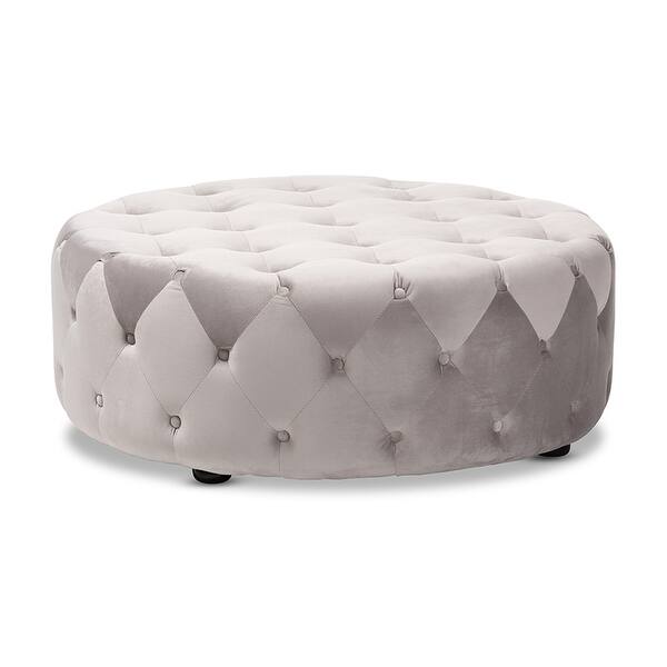 Shop Isaac Transitional Grey Velvet Fabric Button Tufted Cocktail Ottoman Overstock 29874330