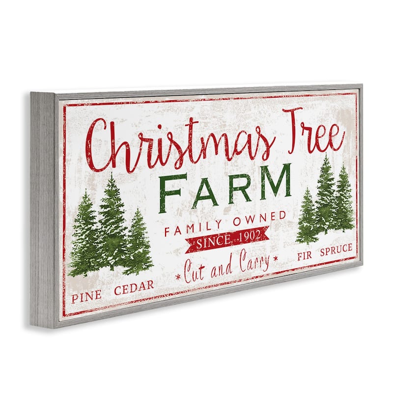 Stupell Vintage Christmas Tree Farm Sign Green Pine Forest Framed Wall Art - Red