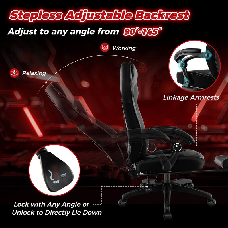 Costway Adjustable E-Sports Racing Style Chair with Padded Headrest, - See Details