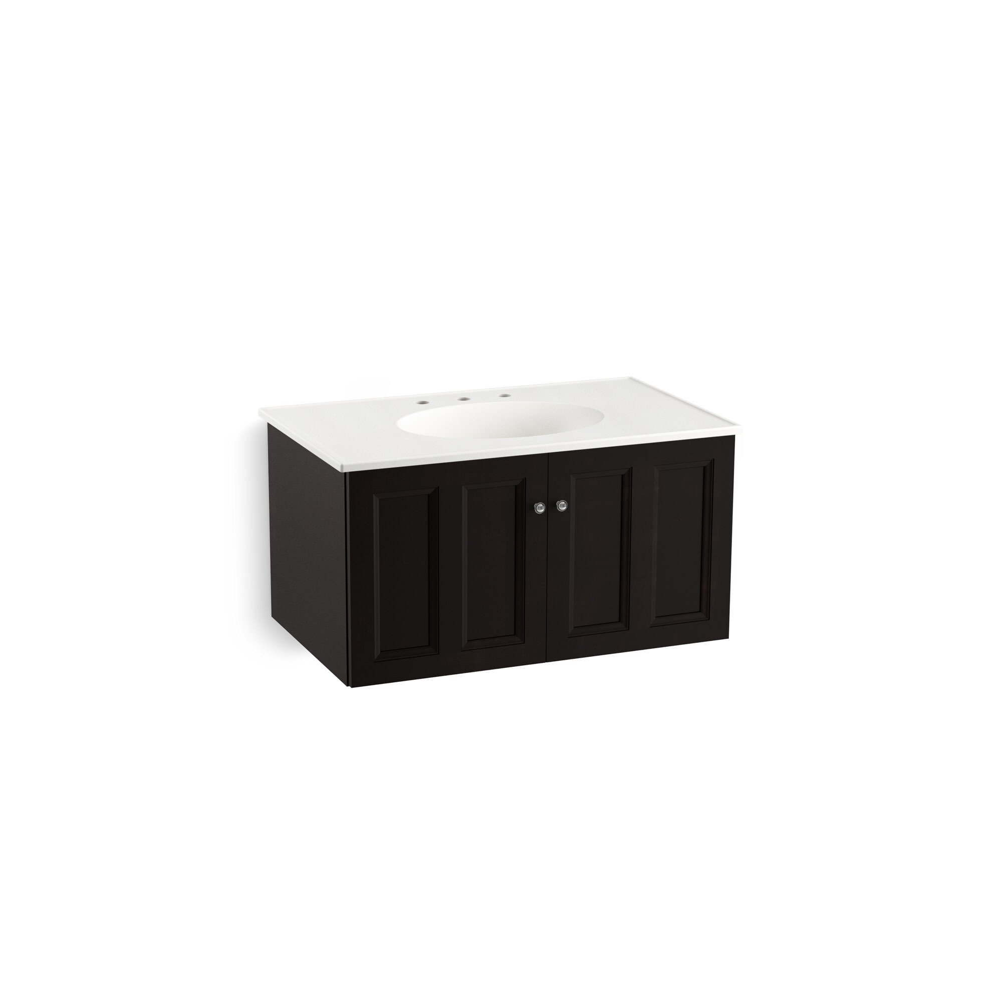 Shop Kohler K 99518 Damask 36 Wall Mounted Floating Bathroom Vanity Cabinet Only Ramie Walnut Free Shipping Today Overstock 28322794