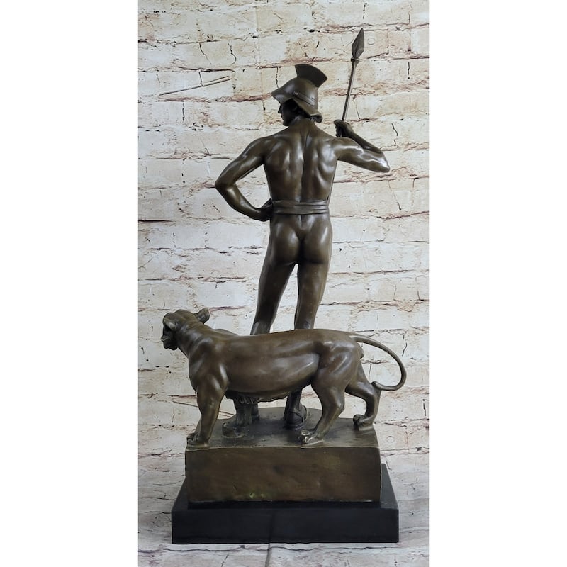 Roman Gladiator Warrior Imitative Lion Bronze Statue Sculpture Signed Original 20 Inches X 13 Inches