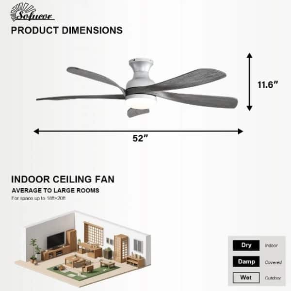 dimension image slide 4 of 6, 52"/66" Inch Ceiling Fan with Light,APP and Remote Control, Low Profile,Smart Optional